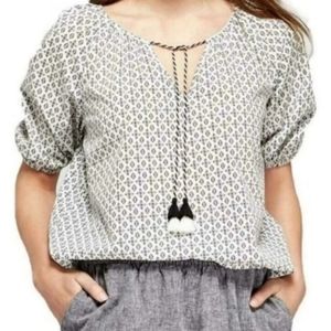 A New Day Boho Geo Print Tassel Top